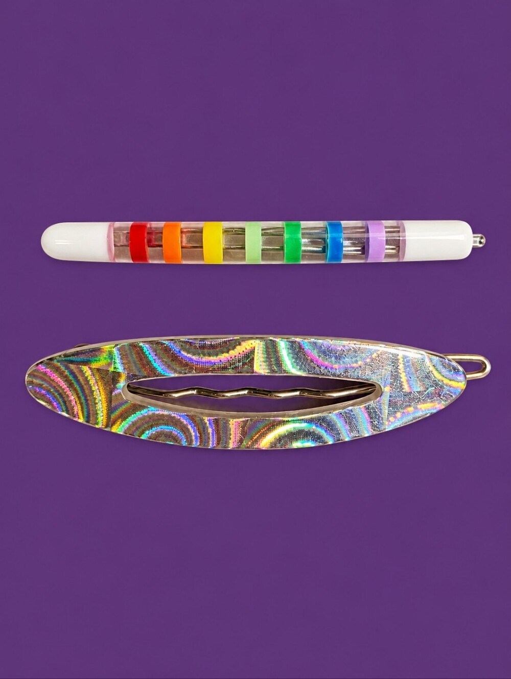 Vintage Rainbow and Holographic Swirl Barrette Clips